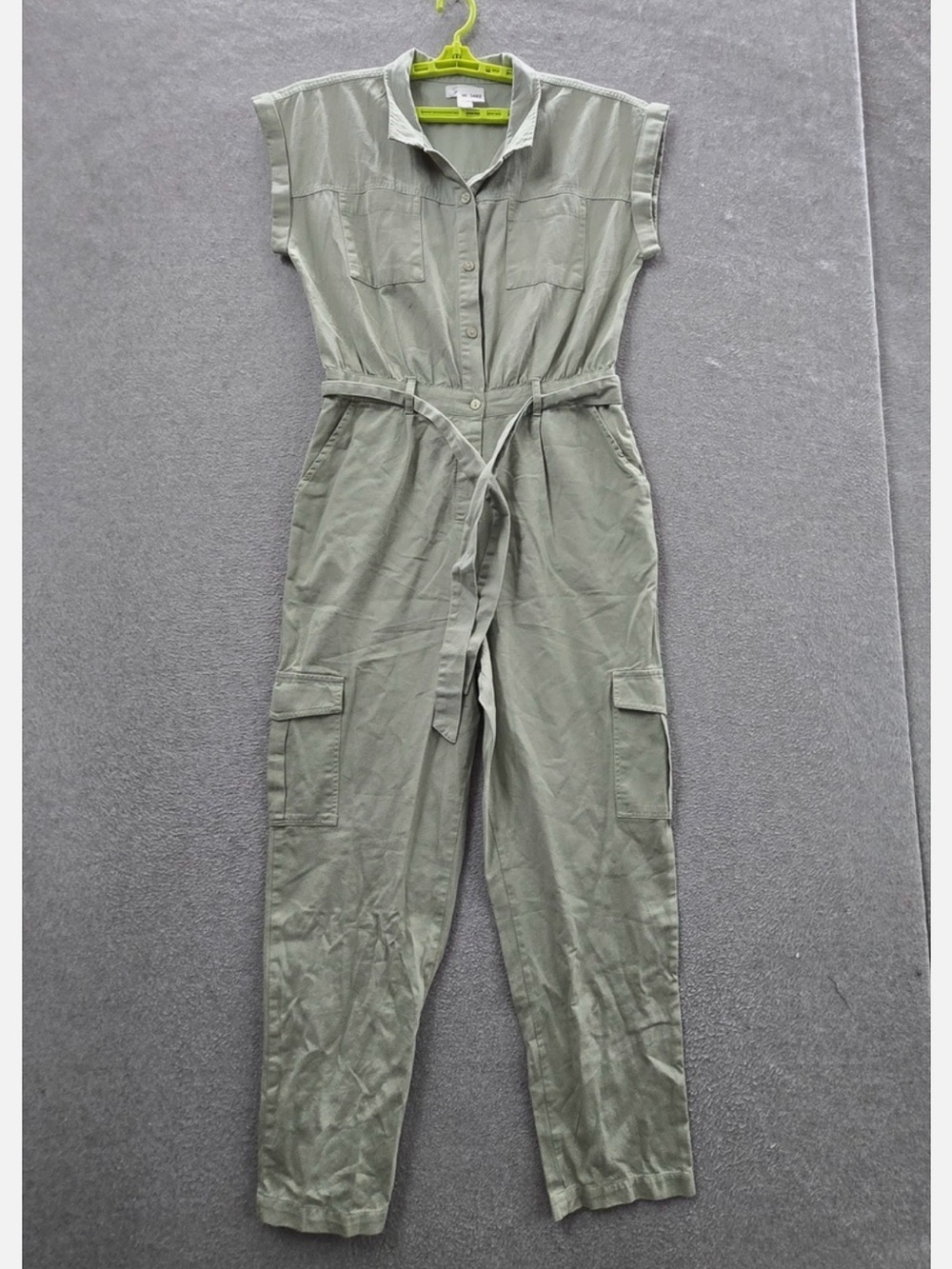 Japna olive Green Cargo Jumpsuit Twill Utility Button Short Sleeve S 💯 cotton